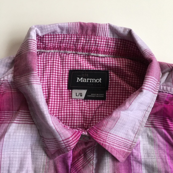 Marmot Women Size L Pink White Plaid Shirt - Picture 2 of 11
